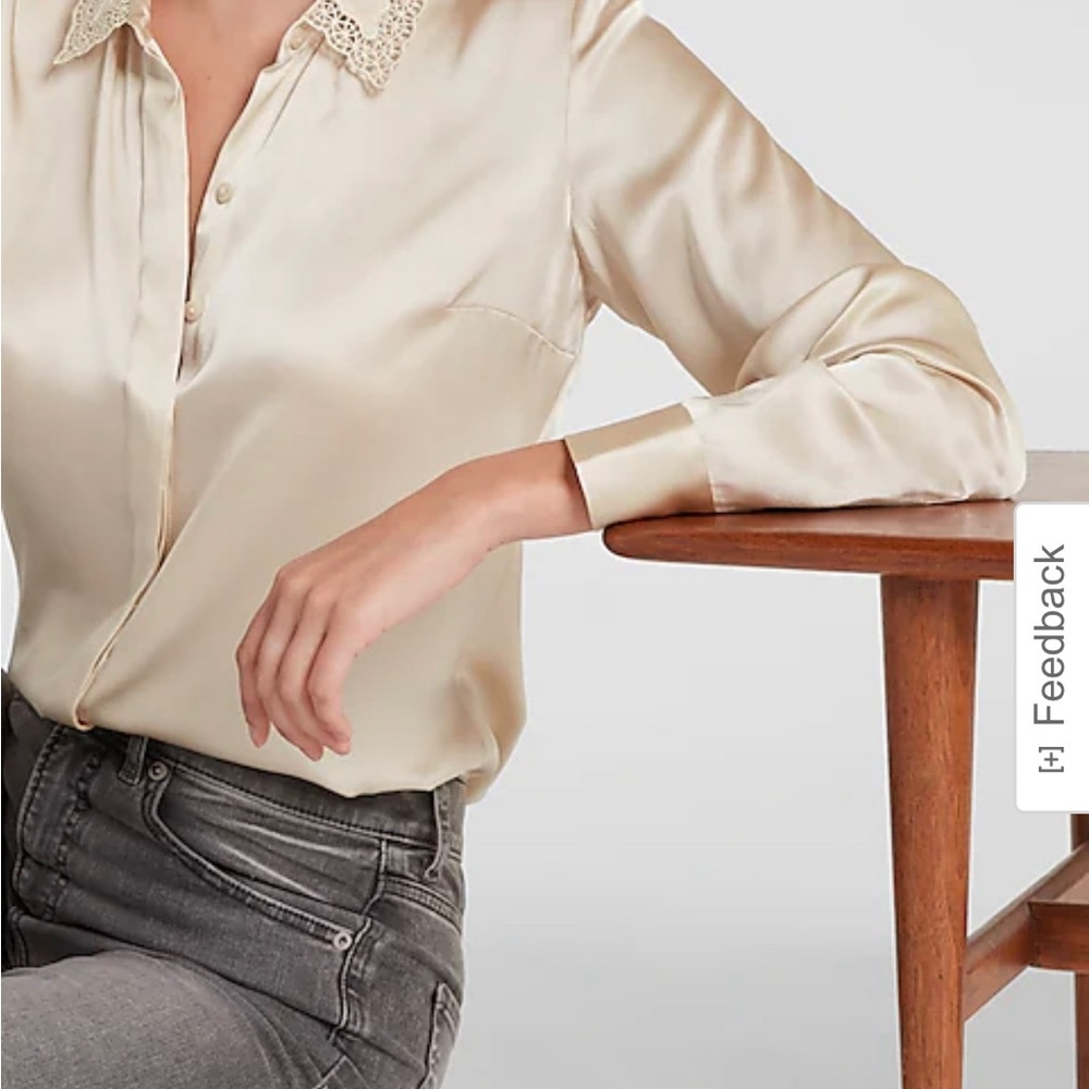 Nwt Express Pure Silk Button Down With Embroidere… - image 2